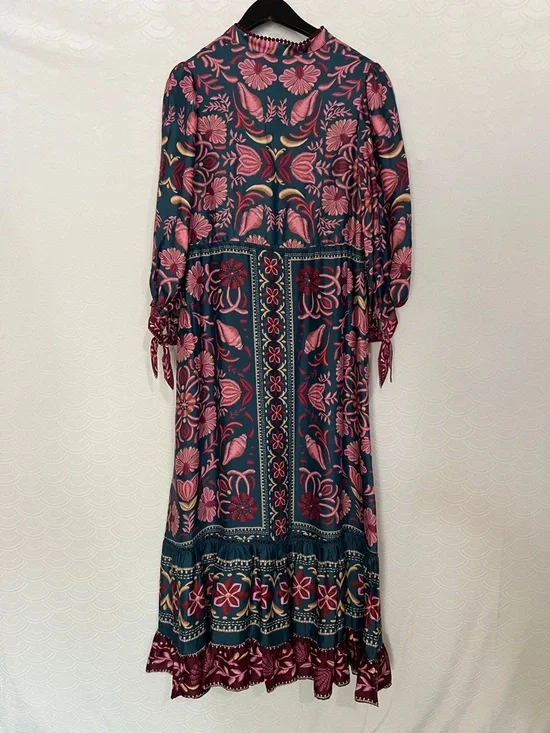 NWT Farm Rio Medium Seashell Floral Teal Boho Flowy Tapestry Maxi Light Dress - Picture 9 of 15